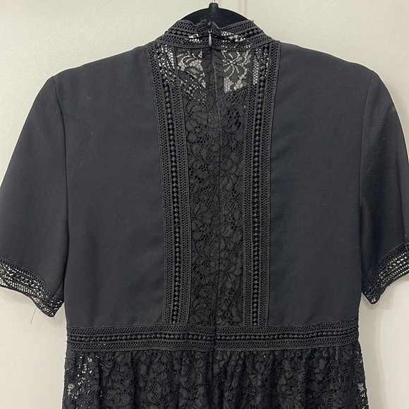 Zara Womens Sz s Black Lace Crochet High Neck Peplum Short Sleeve Blouse Top - Picture 5 of 11